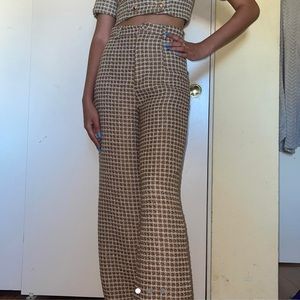 Shein Brown Checkered Tweed Straight Leg Pant